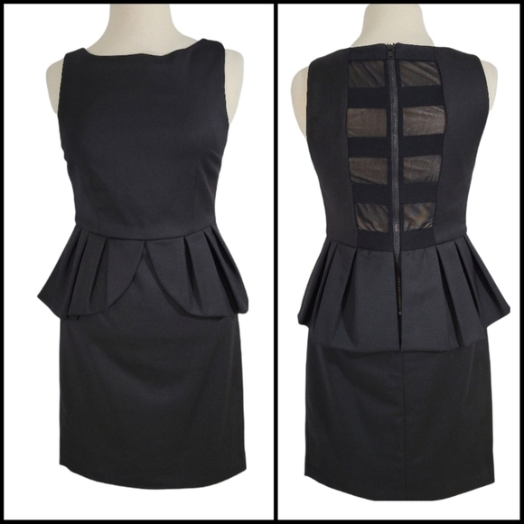 Alice + Olivia Black Peplum & Sheer Sheath Dress - Picture 1 of 9